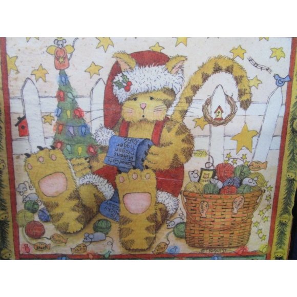 Santa Cat Print On Slate Tile Plaque Knotted Leather Hanger GUC So Much Detail - Picture 5 of 15